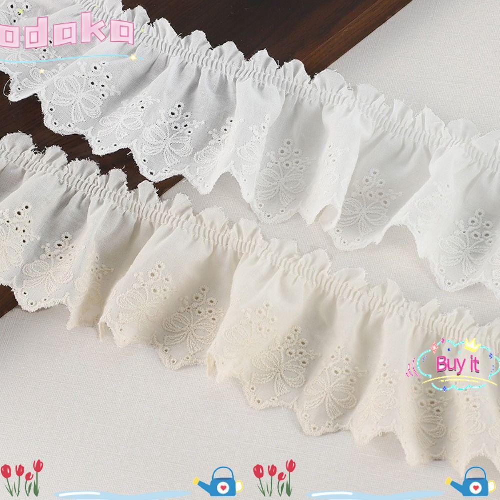 ODAKA Ruffle Ren Viền, Vải Ren 7cm Chiều Rộng Trắng, DIY Craft Ribbon Cotton Ruffle Thiết Kế Vải Viền
