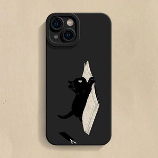 Dễ Thương Nằm Sấp Sách Đen Mèo Điện Thoại Trường Hợp For iPhone 17 16 15 14 13 12 11 Pro Max X Xr Xs Max 7 8 Plus SE2020