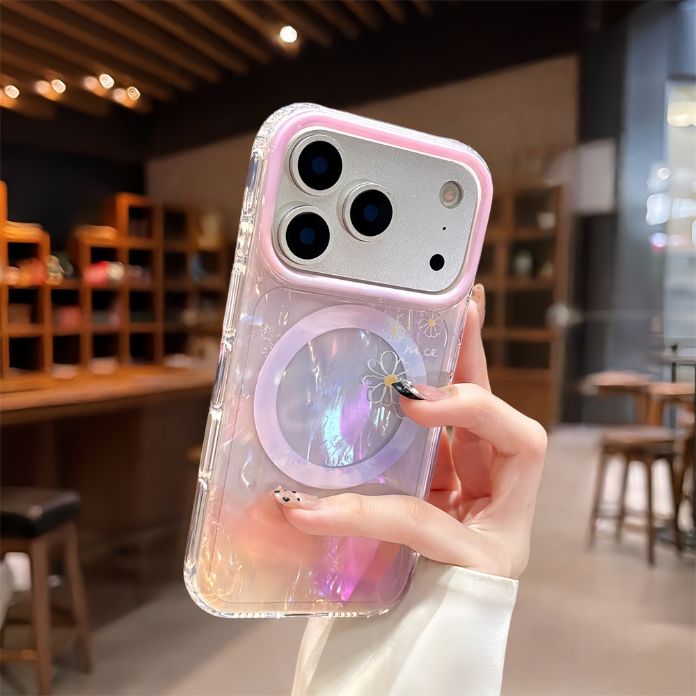 Ốp điện thoại từ tính gợn nước nhuộm cho iPhone 17 Pro Max 16 13 14 15 pro max Bảo vệ ống kính chống rơi Vỏ cứng bảo vệ điện thoại