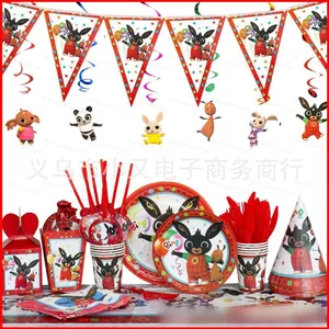 ST2 Bing Bunny Trang Trí Tiệc Khăn Trải Bàn Sinh Nhật Biểu Ngữ Bánh Thẻ Bộ Đồ Ăn TS2