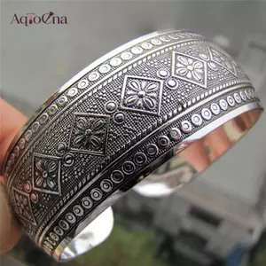 AqToCna Antic Tây Tạng Mạ Bạc Tây Tạng Totem Lắc Tay Trang Sức Vòng Tay Rộng Nữ AqToCna