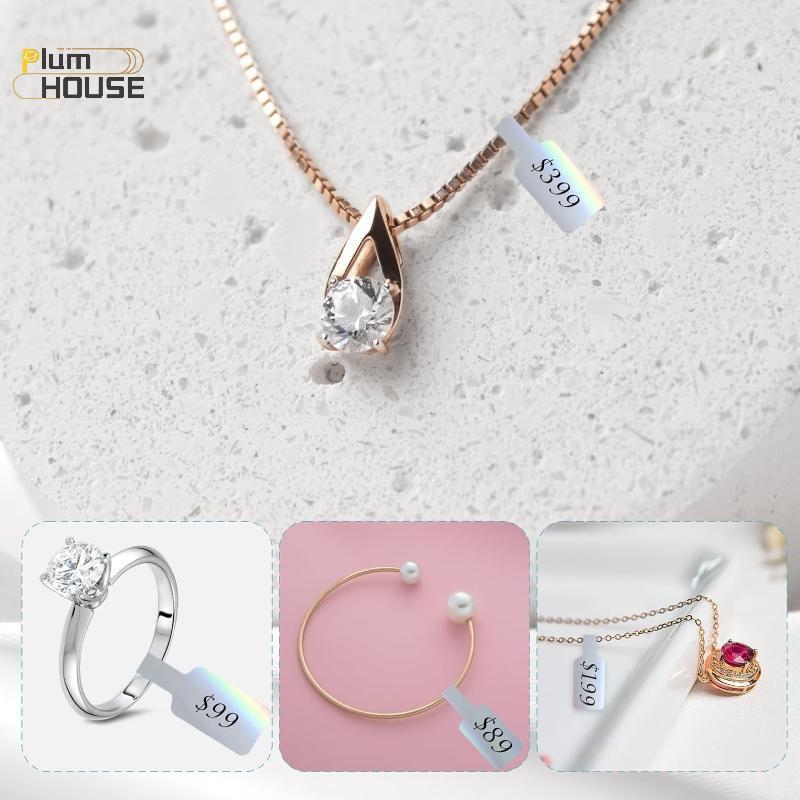 PlumHOUSE 500 Cái / Cuộn Giá Stiers Trang Sức Giá Thẻ Tự Dính Trắng nk Stier Giấy Kraft Vòng Nelace Bông Tai Giá Nhãn VN