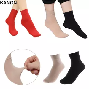 Tất mắt cá chân Nylon KANGN, Tất miệng rộng 1 / 5 màu trơn, Tất dài ấm áp thoải mái thời trang dành cho nữ