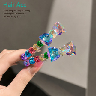Tinh Tế Ngọt Ngào Cầu Vồng Pha Lê Nơ Kẹp Tóc Mỏ Vịt Phẳng Đầu Trước Gãy Tóc Bên Phụ Kiện Tóc