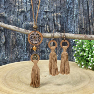 Bông tai Bohemian Vòng cổ bằng gỗ Phong cách dân tộc Trang sức tua dài
