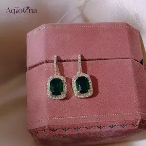 AqToCna 1 Cặp Pháp Vintage Xanh Trong Suốt Đá Quý Đơn Giản Treo Bông Tai Trang Sức Tinh Tế Thả Tòn Ten Cá Tính Thời Trang Bông Tai AqToCna
