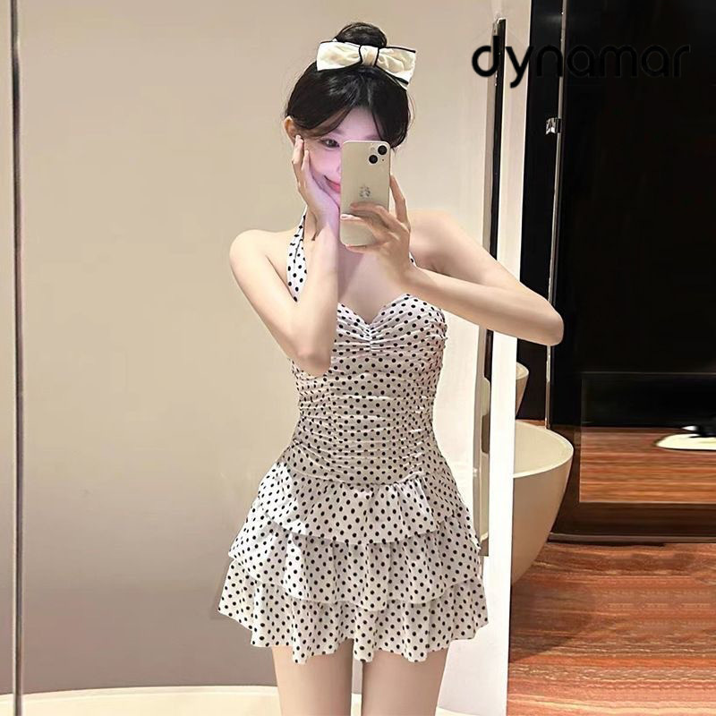 【dynamar】Đồ bơi dây quai chấm bi dành cho nữ mùa hè phong cách hàn quốc hở lưng Áo tắm một mảnh