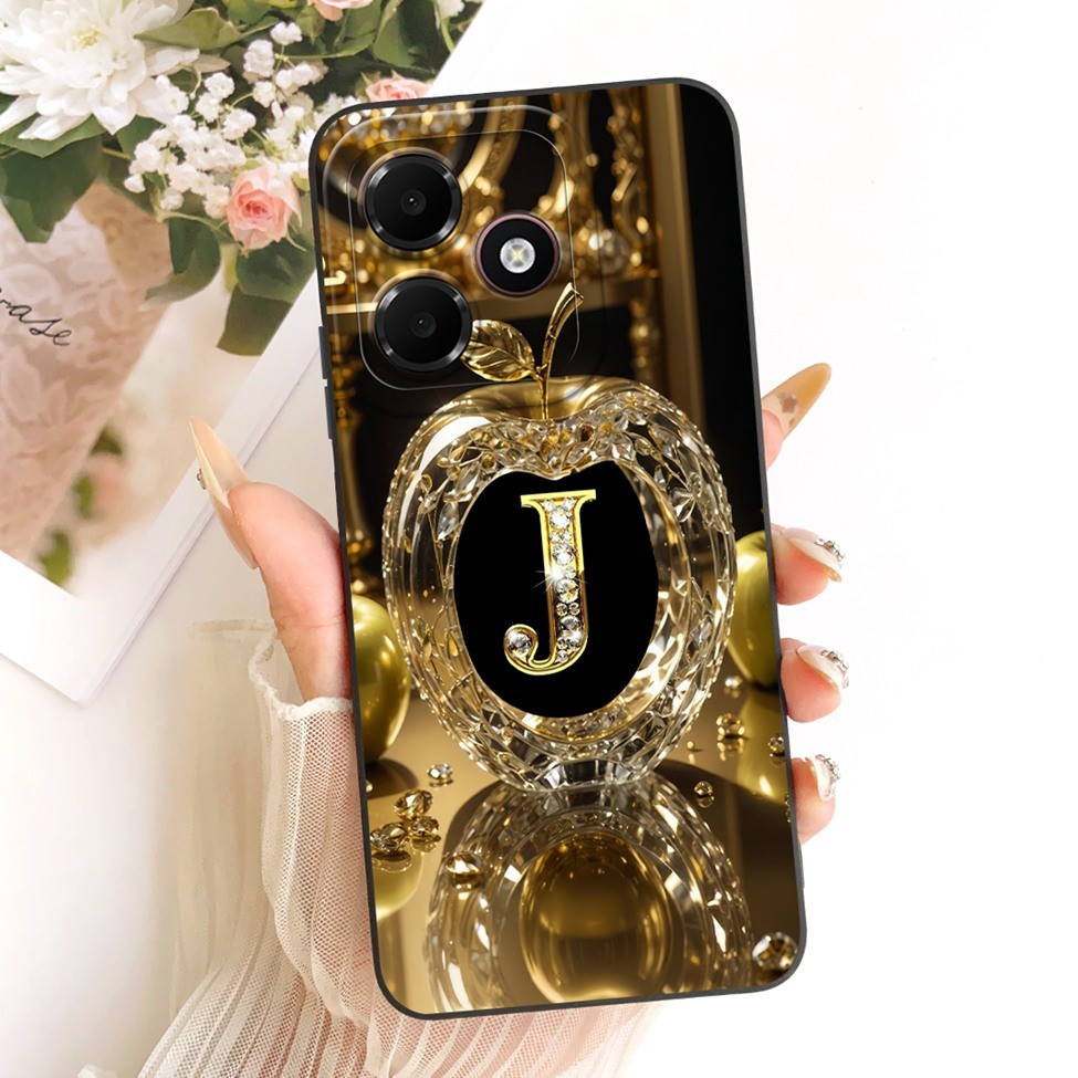 Dành Cho Oppo A6c Ốp điện thoại CPH2895 Silicon Sang Trọng Chữ A-Z Vương Miện Thời Trang 2D Sơn Vỏ Cho Oppo A6c Ốp điện thoại Chống Sốc