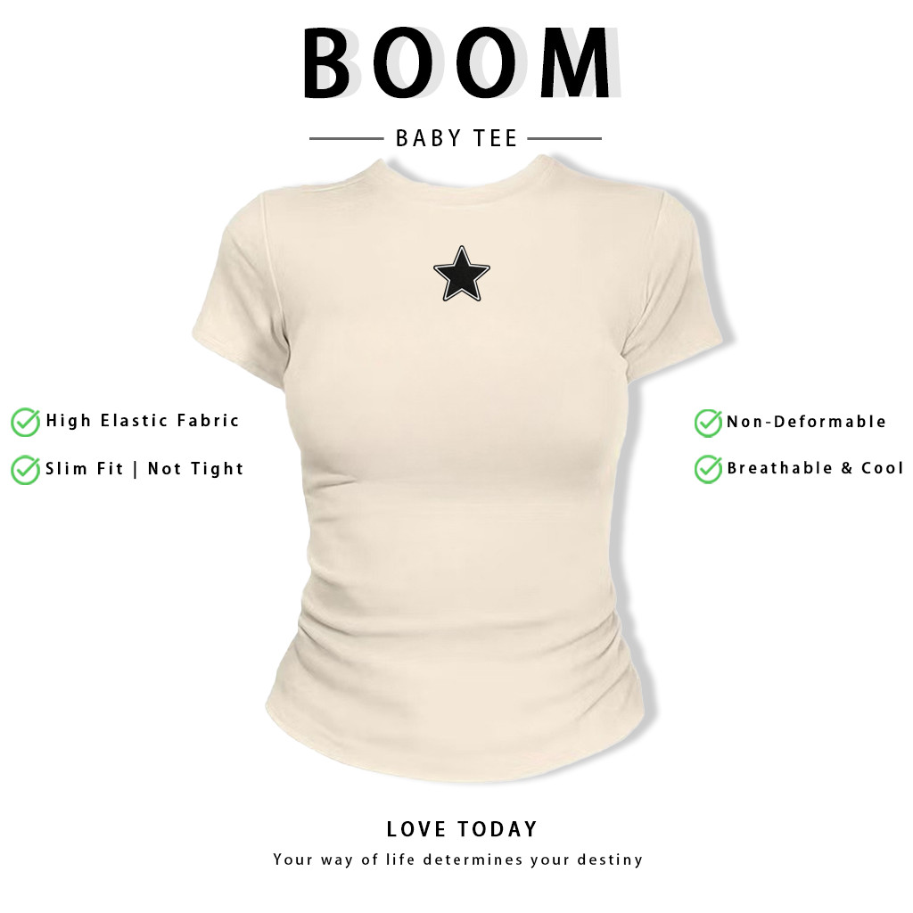 BOOM Áo Baby Tee Nữ Cotton Ôm Body-Áo Thun Ngắn Tay Y2K In Hình PhongCách Mùa Hè, Cổ Tròn Hàng Đầucách hàn quốc phongX44