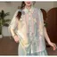 Phong cách Hàn Quốc Phong cách nhẹ nhàng Màu nước Smudge Ve áo sơ mi ngắn tay mùa hè Slimer Look All-Match Lazy Loose Niche Top