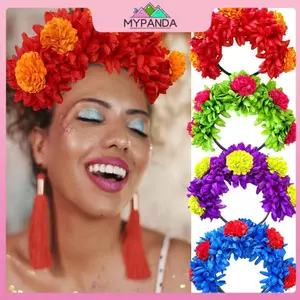 MYPANDA 1 Ngày Của Người Chết Nhân Tạo Marigold Tóc Giả Hoa Cúc Halloween Lễ Hội Tiệc Hoa Vương Miện Dành Cho Nữ.