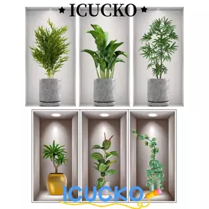 ICUCKO Cây trồng trong chậu xanh, Nhãn dán tường tự dính sáng tạo, Trang trí nội thất Cây xanh Lá Đề can tường Lối vào lối vào