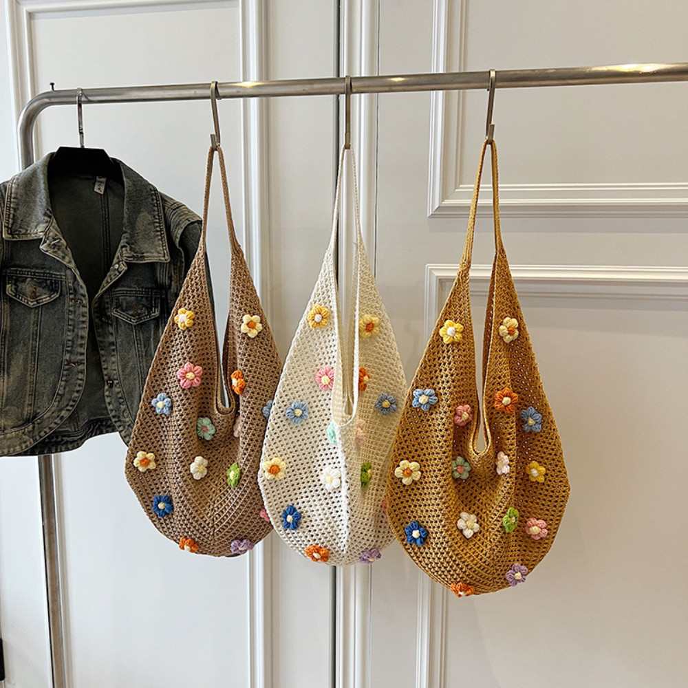 Túi Tote Đi Biển HomeMate Dệt Ren Hoa Nổi Bohemian, Túi Xách Nữ Dung Tích Lớn Phong Cách Vintage Hàn Quốc