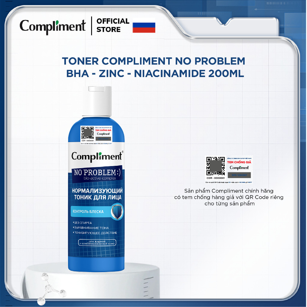 Toner BHA Compliment No Problem làm sạch sâu, kiềm dầu, giảm mụn, mờ thâm - 200ml