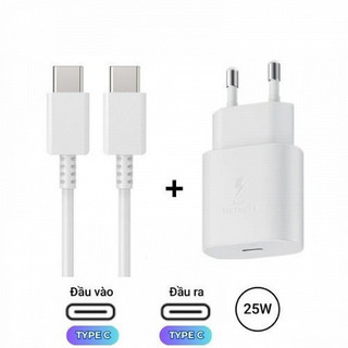 55Sạc Nhanh SamSung 25W củ cáp mầu trắng Cho Các Dòng Máy Chân Sạc TypeC