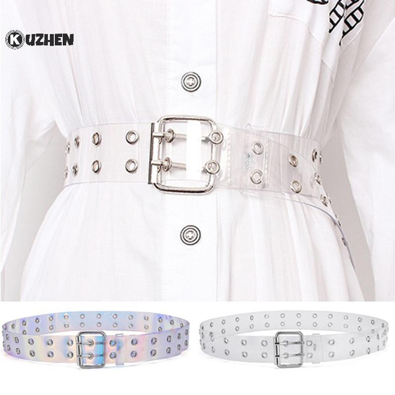 KUZHEN Laser Trong Suốt Ba Chiều Nữ Thắt Lưng Punk Pin Bule Dây Thắt Lưng HOT