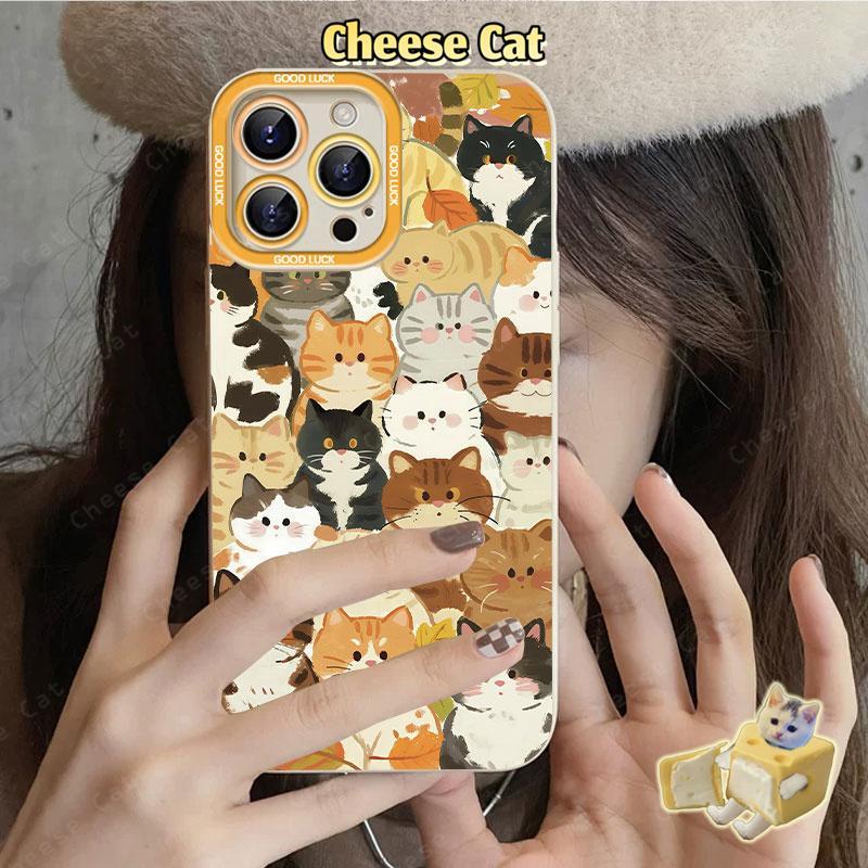 Ốp điện thoại hình mèo con tròn trịa và mũm mĩm cho iPhone 13 14 15 Plus 11 12 16 17 Pro Max XR Xs Max 7Plus 6 8 SE