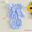 Bộ áo nơ ngắn tay cho bé gái Gingham + Trang phục mùa hè xù