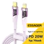 Dây Cáp sạc nhanh 20W ESSAGER cổng Type C - L 20W, dây vải dù, phù hợp nhiều dòng Ai phone, i/pad.