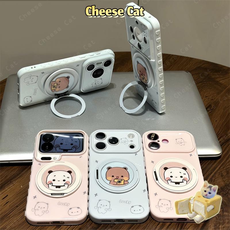Ốp điện thoại cặp đôi giá đỡ điện thoại 360 độ dễ thương cho iPhone 13 14 12 11 15 Plus 16 17 Pro Max
