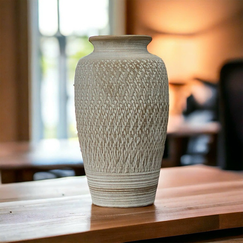 Bình gốm cắm hoa Bát Tràng hoạ tiết vân nâu trang trí studio, cắm hoa hồng, cắm hoa giả, decor nội thất