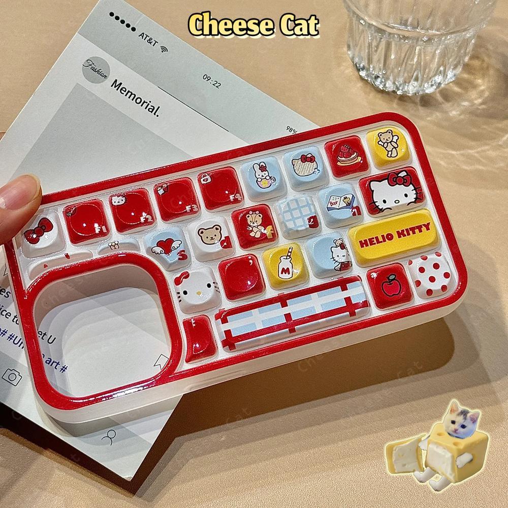 Bàn phím 3D Ốp điện thoại hình Kitty màu đỏ cho iPhone 14 11 13 12 16 17 Pro Max Ốp điện thoại giảm căng thẳng