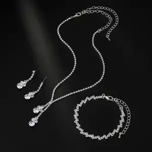 ECK 3 Bộ Trang Sức Nữ Thời Trang Với Bông Tai Zircon Nelaces Vòng Tay Trang Trí Đám Cưới HOT