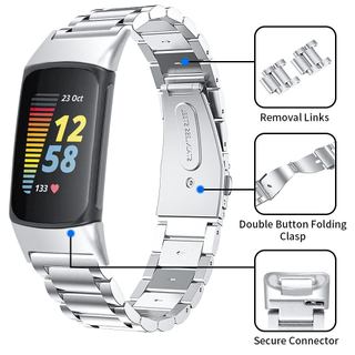 Dây đeo thép không gỉ thay thế cho Fitbit Charge 5/6, vòng tay kim loại điều chỉnh