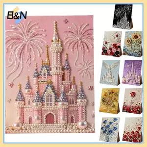 Bộ tranh ngọc trai 3D B & N DIY, Thiết kế lâu đài với pháo hoa, Thủ công nghệ thuật ngọc trai bằng nhựa dành cho người lớn và người mới bắt đầu, Trang trí tường nhà.