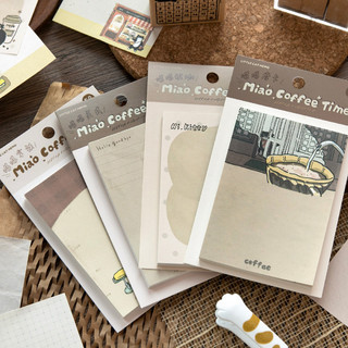 ENWEI 50 Chiếc [Cat Cafe Time Series] Coffee Element Cow Cat Retro Dễ Thương Có Thể Xé Giấy Dán Ghi Chú Nhật Ký Văn Phòng Phẩm