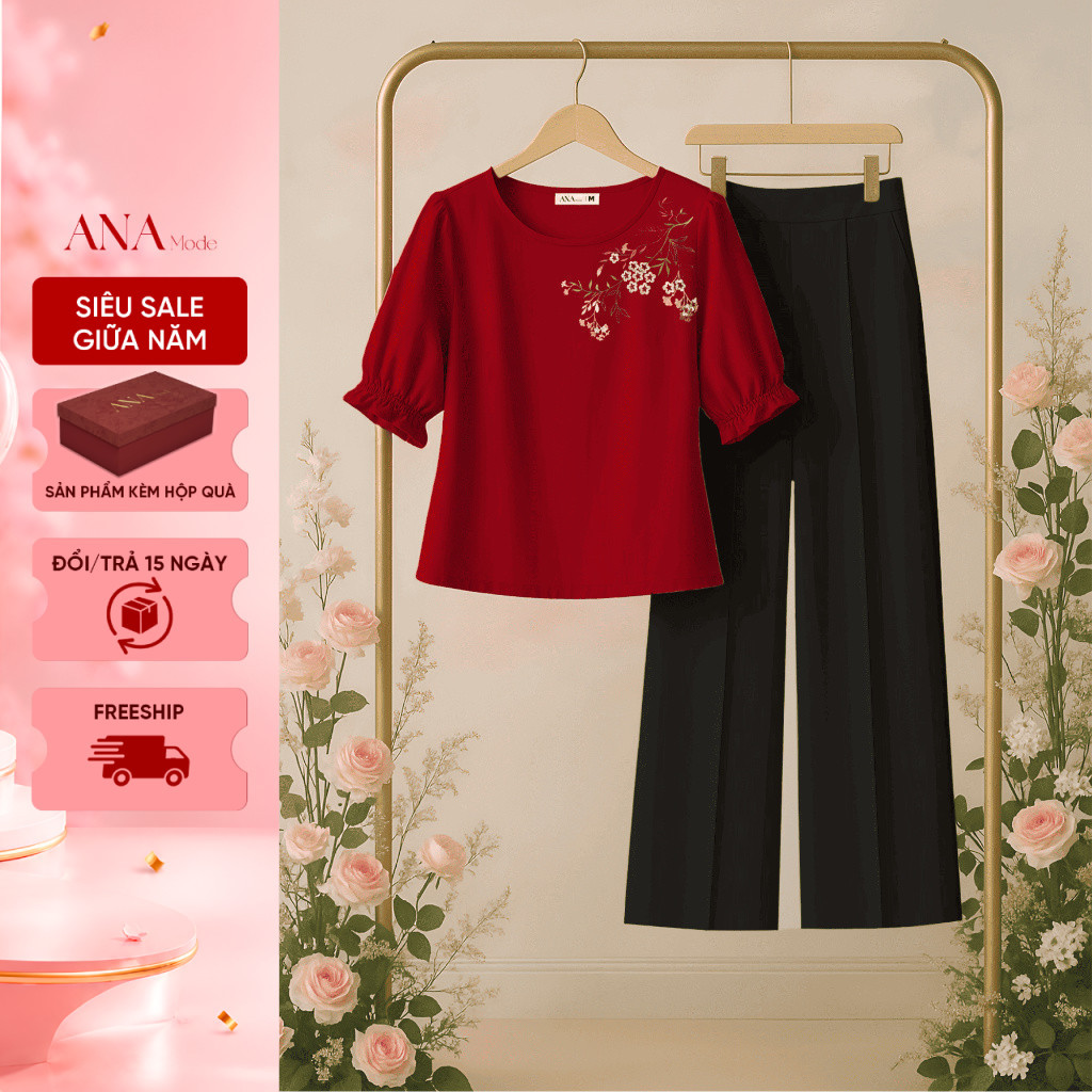 Set Quà Tặng Mẹ Ý Nghĩa Thương Hiệu ANA Mode (Áo CBC02 + Quần CHG25 kèm hộp quà)
