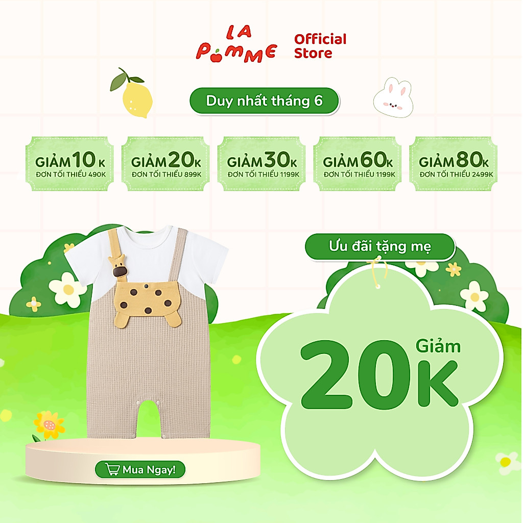 Body cộc tay La Pomme giả yếm nhà của hươu cao cổ - Sợi Jacquard Cotton mềm mại, thoáng khí – Bé trai - 3M - 12M