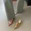 TT Phong Cách Hàn Quốc Kim Loại Trang Trí Flip-Flops Nữ Mùa Hè 2026 Phong Cách Mới Mũi Nhọn Dày Gót Mules Dép Dép