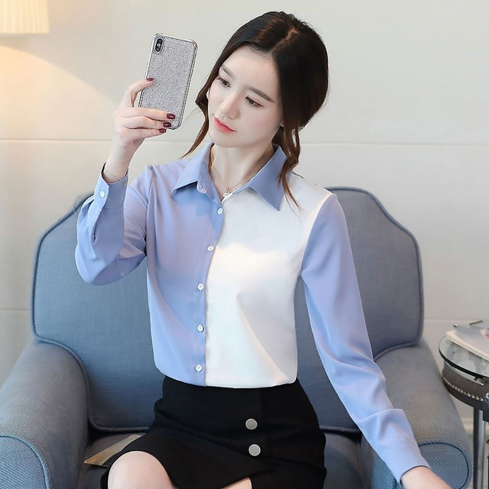 Áo sơ mi nữ cổ chắp vá màu áo sơ mi nữ OL mặc công sở Áo sơ mi công sở nữ