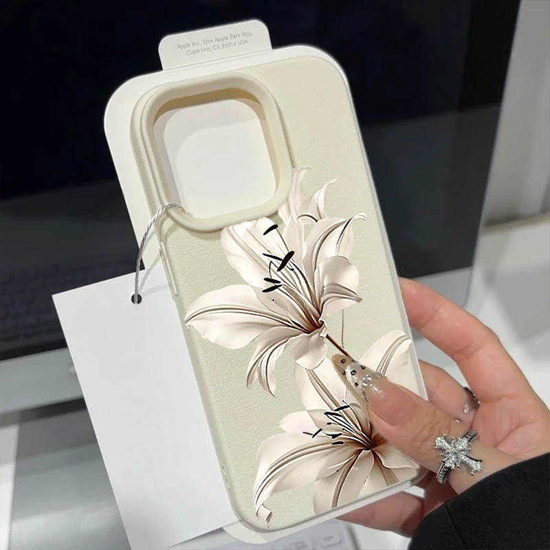 Ốp Lưng Hoa Lily Vintage Thanh Lịch Cho Samsung Galaxy A57 A37 A27 A55 A36 A26 A16 A07 A06 A05 A05S A54 A35 A15 A25 A14 A53 A52 A12 Vỏ Họa Tiết Lchee Thời Trang Chống Sốc