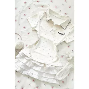 Áo sơ mi Polo chấm bi phong cách Hàn Quốc Màu sắc tương phản Ve áo sơ mi ngắn tay phong cách Preppy Áo thun nữ mùa hè Phong cách mới Slim-