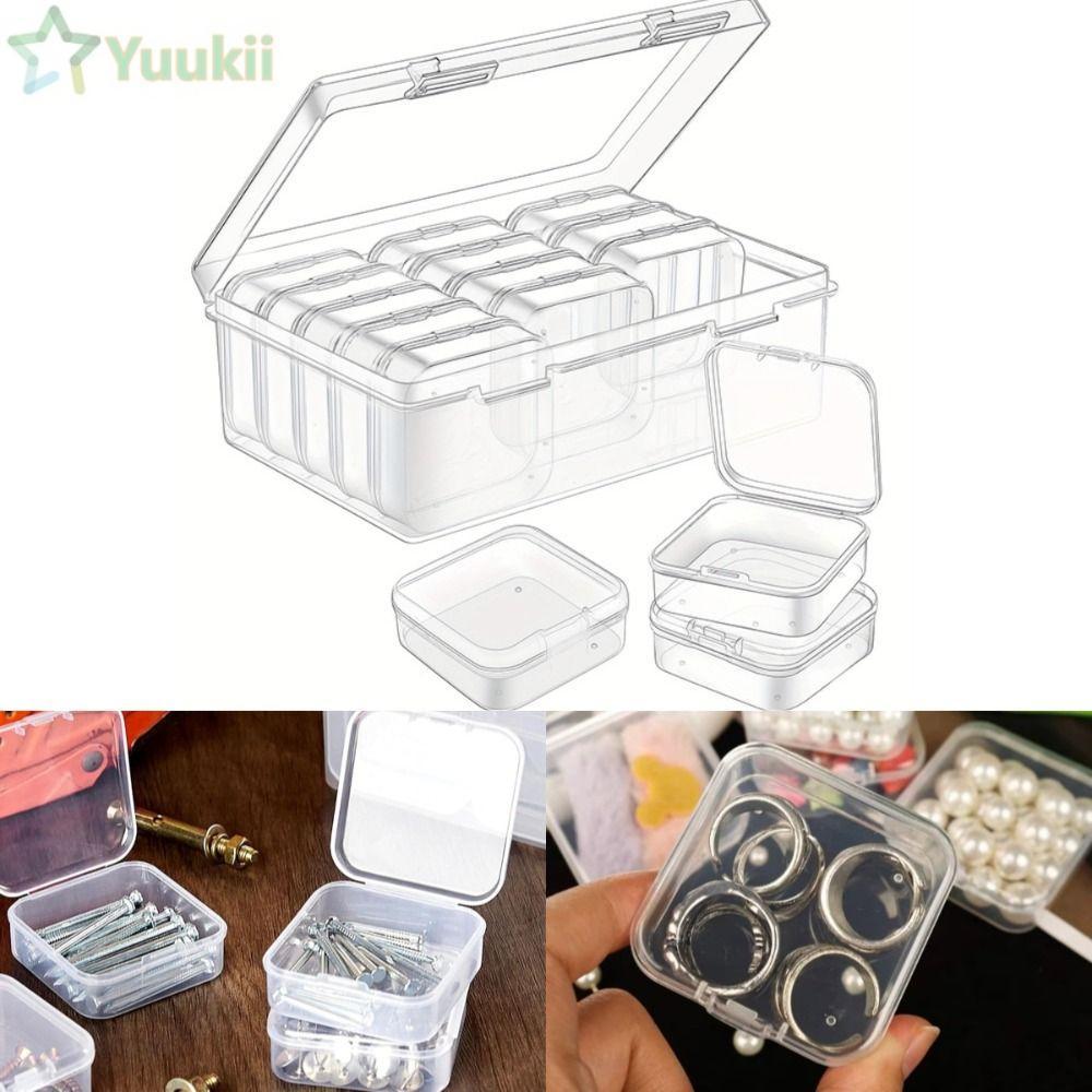 Hộp lưu trữ trong suốt YUUKII, Hộp đựng hạt nhựa 12 / 15 / 16Grids, Phụ kiện lưu trữ bông tai DIY đa chức năng