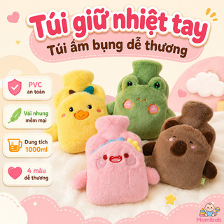 Túi giữ nhiệt tay Túi ấm bụng PVC an toàn vải nhung mềm mại dung tích 1000ml mẫu dễ thương 4 màu