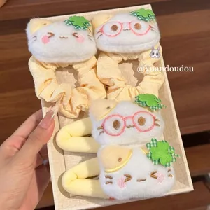 Bốn Lá Cỏ Ba Lá May Mắn Mèo Con Tóc Dây Tóc Hoạt Hình Dễ Thương Biểu Hiện Mèo Dây Cao Su Sinh Viên Bóng Đầu Dây Quà Tặng