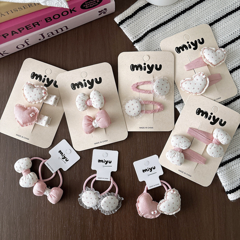 Bộ kẹp tóc nơ hồng ngọt ngào Bộ phụ kiện tóc cho bé gái