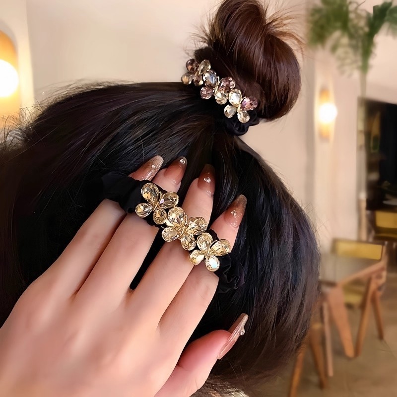 Vòng tóc bướm phong hàn đính đá dây buộc đuôi ngựa mẫu mới đa năng phụ kiện tóc nữ