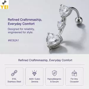 < YEI > Hình Trái Tim Zircon Series Tòn Ten Bụng Nhẫn Thép Không Gỉ Pha Lê Trái Tim Bụng Rốn Xuyên Nombril Trang Sức Mới