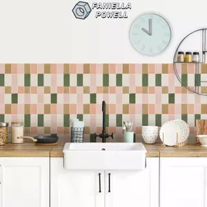 FANIELLAPOWELL 10 Miếng Dán Gạch Vinyl, PVC DIY Peel & Stick Backsplash Panel, Miếng Dán Tường Màu Hồng & Xanh Chống Mài Mòn Trang Trí Nhà