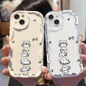 Ốp Lưng Cho Samsung Galaxy S26 S25 S24 S23 S21 S22 Plus Ultra 20 FE J7 Prime A03 A03S A02 A02S M02 A12 M12 A20 A30 Kem Vồng Cong Edge Motif Chú Chó Dễ Thương NYK369