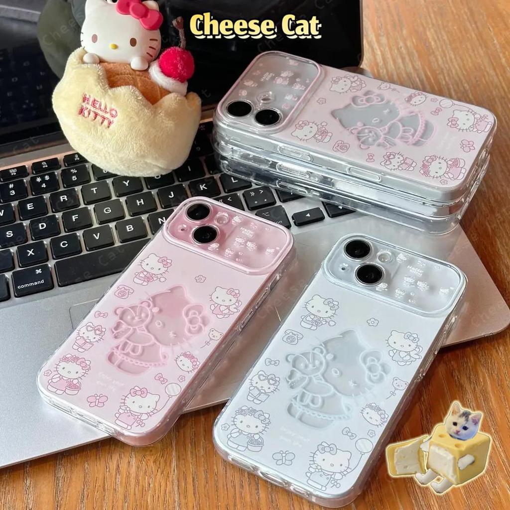 Ốp điện thoại bảo vệ toàn diện ống kính Kitty màu xanh rỗng rỗng cho iPhone 13 14 Xs X 11 12 15 Plus 16 12 11 17 Pro Max