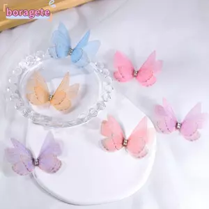 BORAGETE 50 Miếng Dán Bướm Vải Organza, Miếng Dán Thêu Bướm Voan, Handmade Hai Lớp Mô Phỏng Lưới Bướm Miếng Dán Phụ Kiện Tóc Cô Dâu
