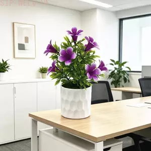 {WELV}White Pot 9-Bloom Faux Lily Plant Plastic Stems Realistic Look for Indoor Spaces