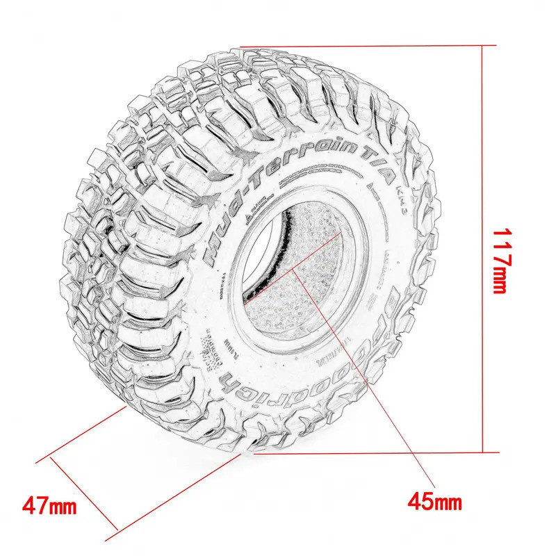 4 117mm RC Xe 1.9 Inch Cao Su Lốp Đá Bánh Xích Lốp Xe Cho Xe RC TRX4 TRX6 AXIAL SCX10 RC4WD D90 TK300 CC01 YIKONG 4102 4103 4082 Baabaja1000