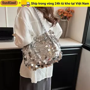 Túi Tote SUNKISSD, Túi Đeo Vai Đóng Dây Kéo Màu Trơn, Túi Xách Thời Trang Lấp Lánh Dung Tích Lớn Di Động Nữ