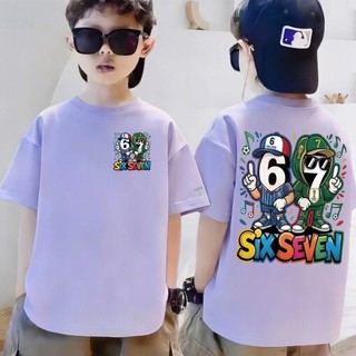 Áo Thun Trẻ Em Bé Trai Gái In SIX SEVEN 67 Cartoon, Áo Bông Ngắn Tay Hè Phong Cách Thời Trang Size 3-12 Tuổi COD